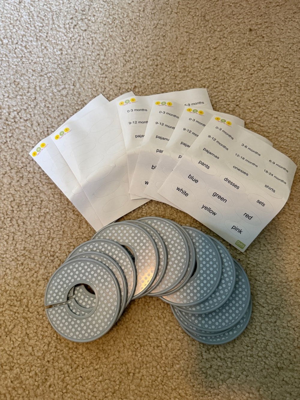 Neutral Gray Polka Dot Closet Dividers - Set of 12 with Labels